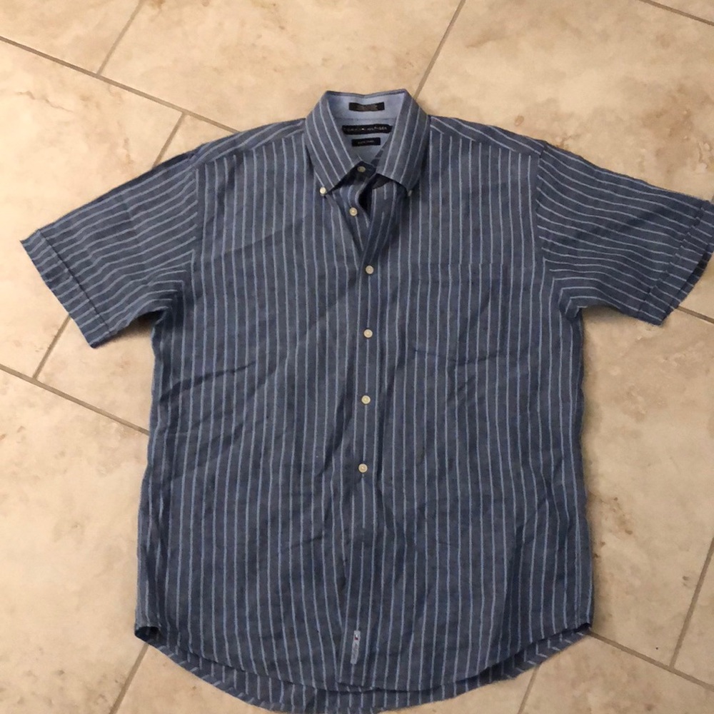 Tommy Hilfiger blue stripe linen shirt size large